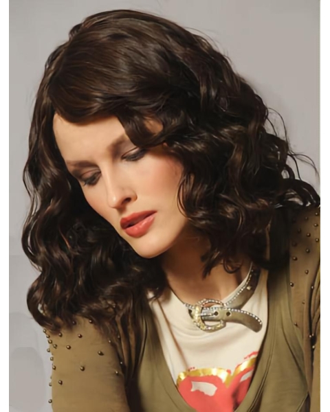  Medium Length Wavy  Layered Capless Human Hair Women Wigs