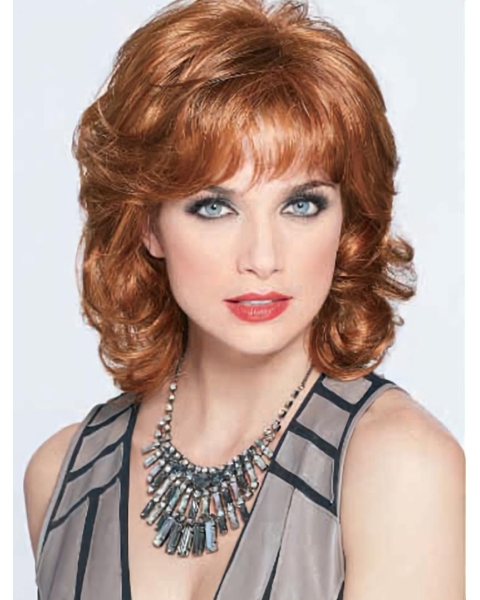 Perfect Auburn Wavy Shoulder Length Capless Classic Synthetic Women Wigs