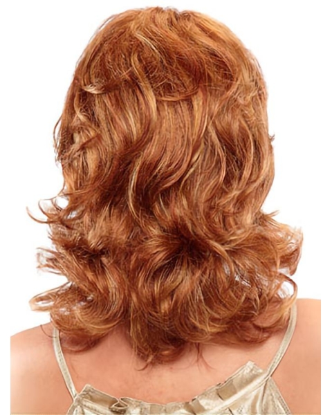 Incredible Auburn Wavy Shoulder Length Capless Synthetic Celebrity Women Wigs