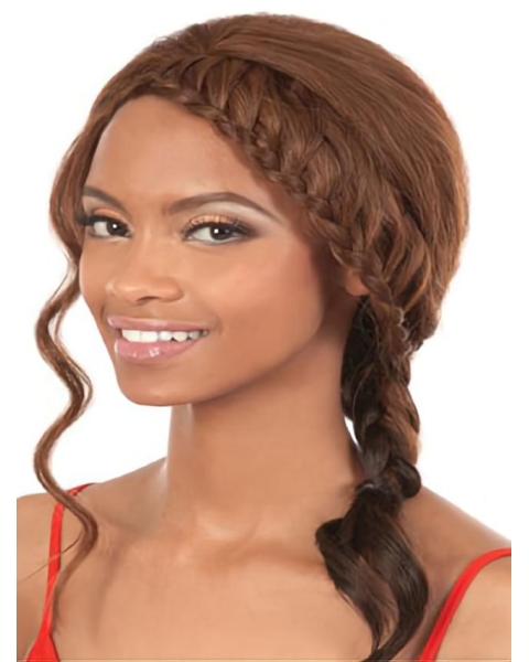 Sleek Brown Wavy Shoulder Length African American Wigs