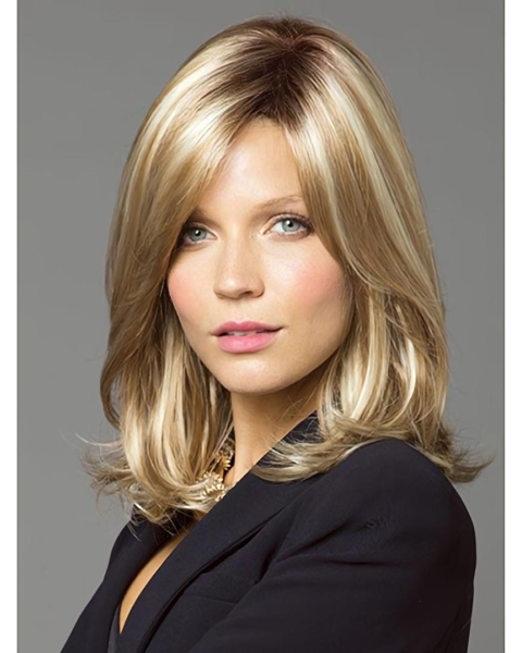 Blonde Comfortable Wavy Synthetic Medium Wigs