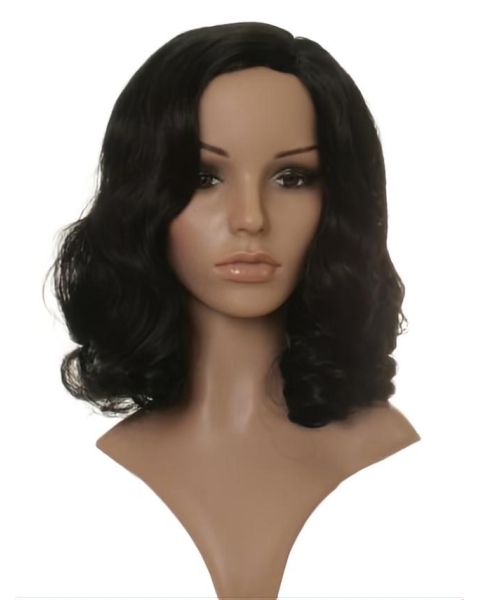 Amazing Black Wavy Shoulder Length Celebrity Wigs