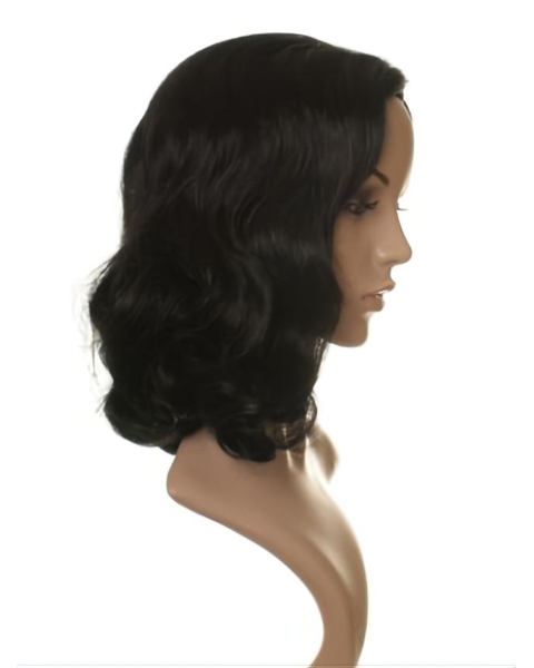 Amazing Black Wavy Shoulder Length Celebrity Wigs