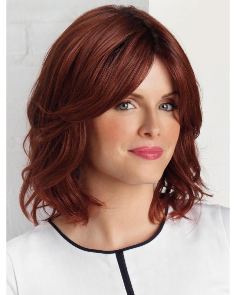 Great High Quality Auburn Wavy Shoulder Length Lace Front Synthetic Women Wigs