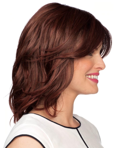 Great High Quality Auburn Wavy Shoulder Length Lace Front Synthetic Women Wigs