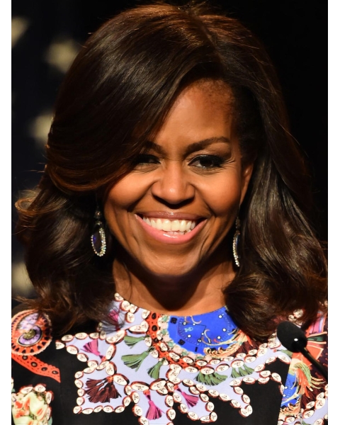 Fashion Shoulder Length Wavy Lace Front Human Hair Michelle Obama Wigs