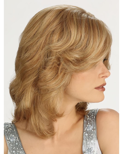 Nice Braw Blonde Wavy Shoulder Length Lace Synthetic Women Wigs