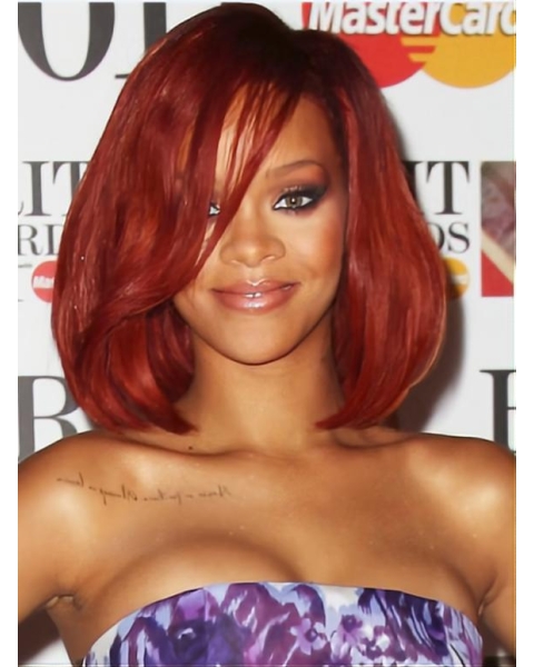 Rihanna Relaxed and Sweet Mid-length Body Wavy With Bangs Lace Front Human Hair Wig For Women