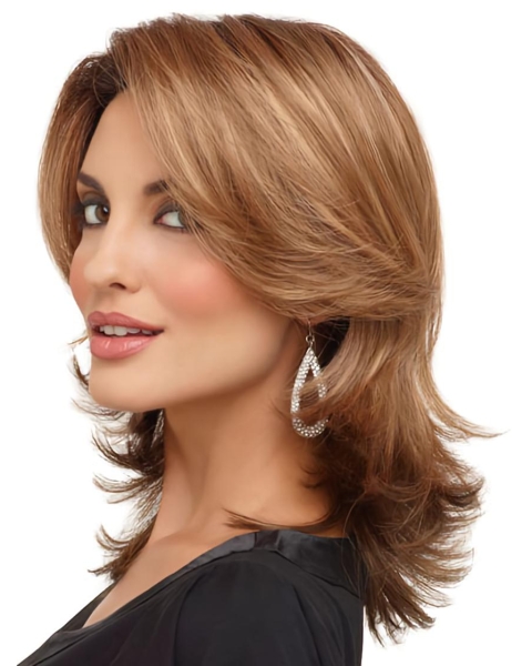 Mature Wavy Without Bangs Medium Lace Front  Synthetic Women Wigs