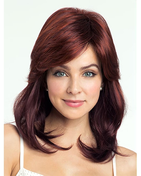 Red Trendy Medium Wavy Capless Synthetic Women Wigs