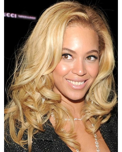  Bright Blond 100% Human Hair Mid-length Wavy Glueless Lace Front Women Beyonce Knowles Wig