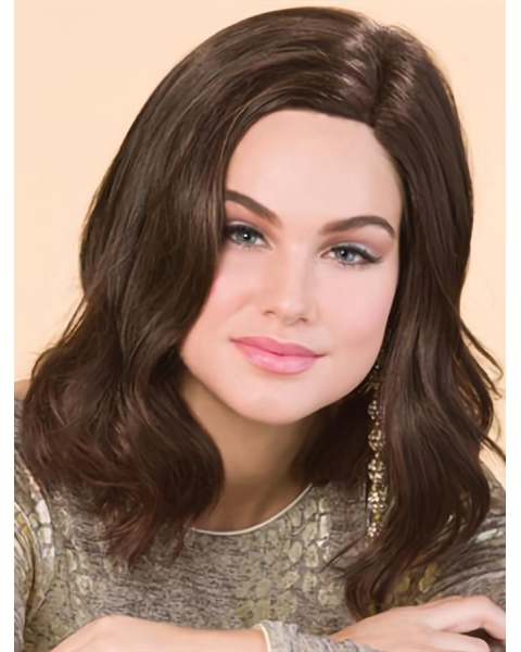 Great New Design Brown Wavy Shoulder Length Lace Front Synthetic Women Wigs