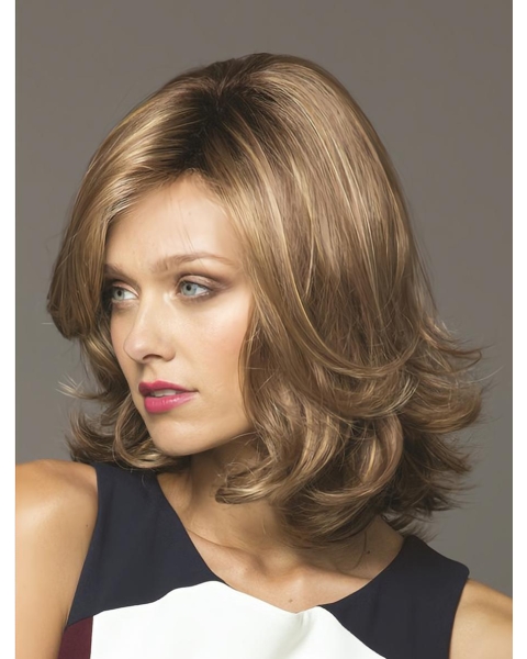 Exquisite Blonde Wavy Shoulder Length Capless Synthetic Women Wigs